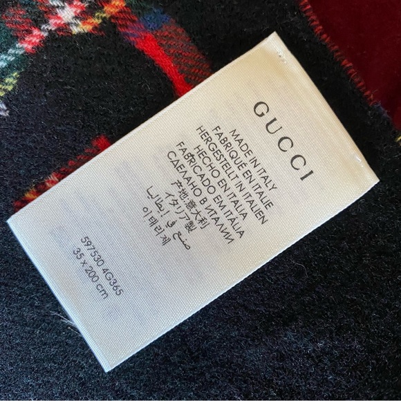 SOLD - Gucci - Logo Red Tartan Plaid Wool Cashmere Blend Scarf - Picture 4 of 4